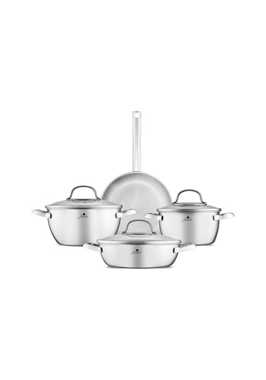 Jumbo Colosseum 3ply 7 Parça İndüksiyon Tabanlı Çelik Tencere Seti Gümüş