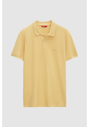 Ds Damat Regular Fit Açık Sarı %100 Pamuklu Uzun Ömürlü Kıvrılmaz Polo Yaka Nakışlı T-shirt 4hc14ort51000 502