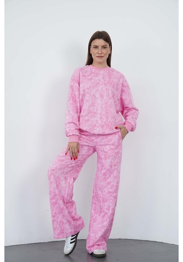 Penyebizden Oversize Sweatshirt & Geniş Paça Eşofman Altı Takım-pembe Baskılı