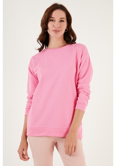 Lela Pamuklu Regular Fit Bisiklet Yaka Basic Bayan Sweat 5863569 Şeker Pembe