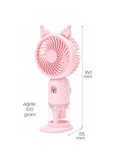 Buhar Üflemeli 3 Modlu Şarjlı El Fanı Seyahat Masaüstü Vantilatör Taşınabilir Mini Fan Pembe F830