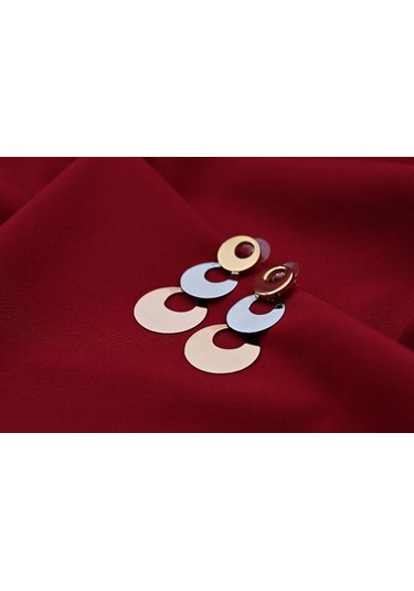 Tükkan Accessories Özel Seri Gold/gümüş/rose Üç Renk Daire Figür Çelik Küpe-clkkp5