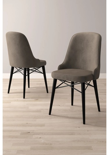 Nova Serisi, 6 Adet Cappucino Mutfak Sandalyesi, Siyah Gürgen Ayak, 1. Sınıf Babyface Kumaş