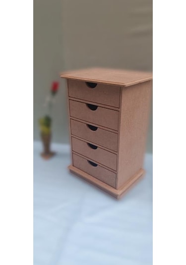 Hobi Dekoratif Takı Şifonyeri 5 Çekmece Model Ham Ahşap Mdf El Yapımı