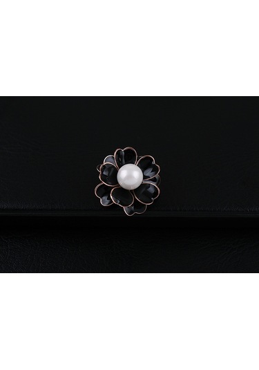 Kadınlar İçin Çiçek İnci Emaye Broş Pins Bayan Takıları Siyah