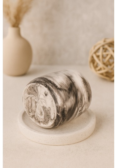 Dekoratif Kokulu Mum Mermer Desenli Gri