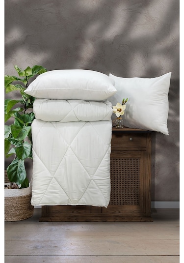 Elart Mikrofiber Silikon Yorgan - 2 Yastık Set-Beyaz-195x215 Cm Beyaz