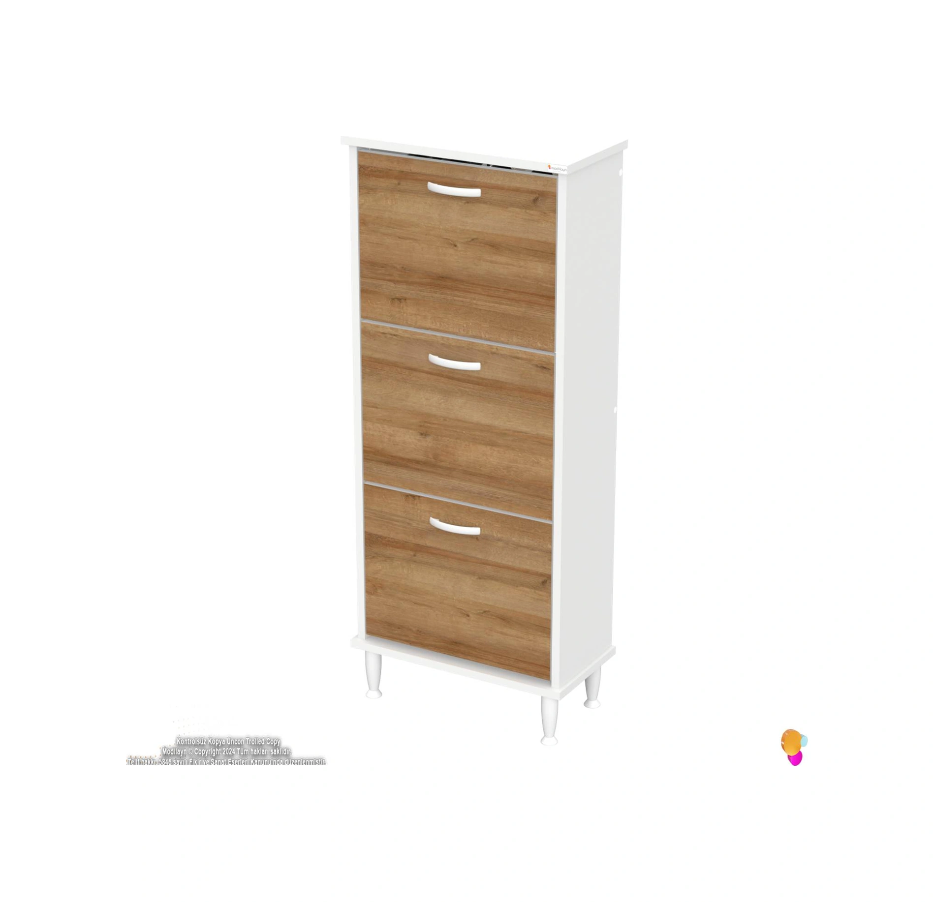 Uygar Meşe Renk Kapı Önü Ayakkabılık 3 Düşer Kapak 6 Göz Raf Bölmeli Ayakkabılık 52x127x25,5 Cm Meşe