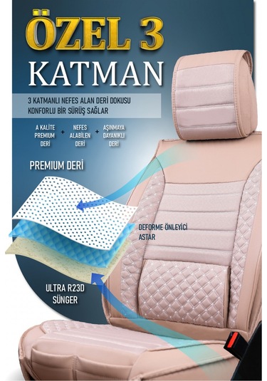 Citroen C5 Lüx Deri Oto Koltuk Kılıfı Ön Arka Takım Safir Serisi Bej