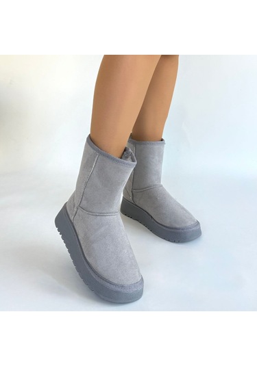 Pabucmarketi Gri Süet Kadın Düz Bot Çok Renkli
