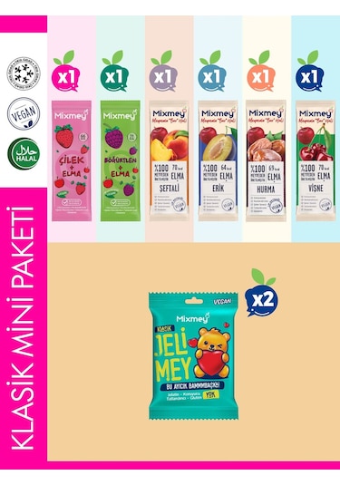 Mixmey Klasik Mini Paketi – 8 Adet | Meyve Bar Jelimey –sağlıklı Atıştırmalıklar, Glutensiz (8 ADET)