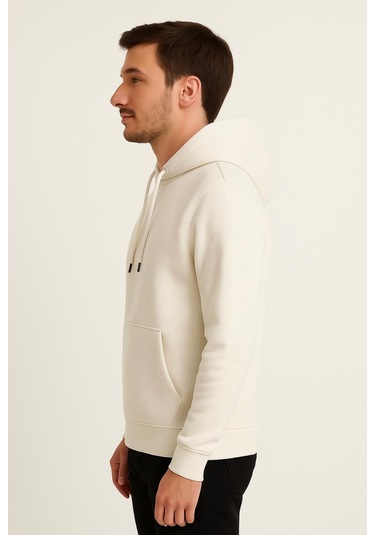 Axxel Erkek Krem Kapüşonlu Sweatshirt-w1108 Krem 3 İplik Şardonlu