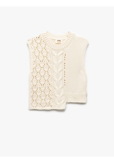 Koton Bisiklet Yaka Örgü Detaylı Basic Triko Süveter Bej 5skg90028ht Ekru