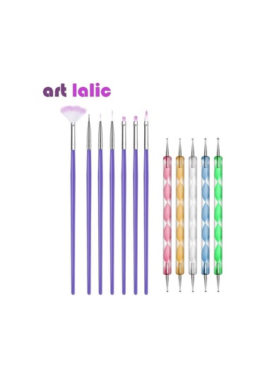 12 Adet Nail Art Süsleyen Boyama Çizim Lehçe Kalem + Uv Tırnak Jel Lehçe Akrilik Manikür Aracı İçin Mor Fırçalar Set