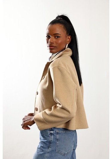 Camel Gömlek Yaka Kısa Yün Ceket CAMEL
