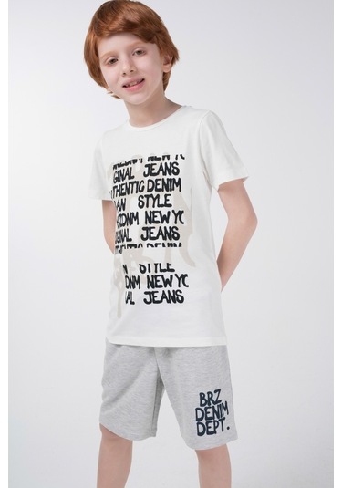 Brz Kids Baskılı Erkek Çocuk Kısa Kollu T-Shirt Ekru (534370129) Ekru
