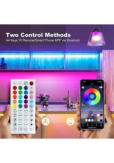 Suofeng 24v Rgb Led Şerit Işık - 30 Metre Bluetooth Müzik Kontrollü, 44 Tuşlu Kumanda Su Geçirmez Değil