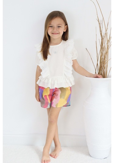 Fistolu Kelebek Motif Şortlu Pamuk Dokuma Kız Çocuk Takım Tf7352 001