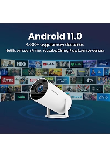 Npo HY300+ Fullhd Android11 Bt5.0 Wifi5 120ANSI Lümen Taşınabilir Akıllı Led Projeksiyon