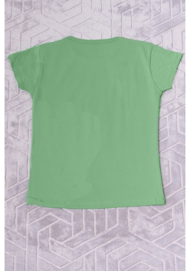 Hçm Kız Çocuk Tshirt Papatya Baskılı Bisiklet Yaka D26 Yeşil