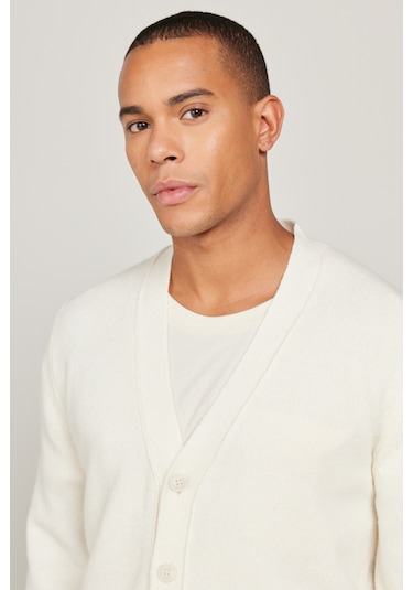 Regular Fit Normal Kesim Tam Düğmeli Ekru Triko Hırka L83XCNQ Ekru