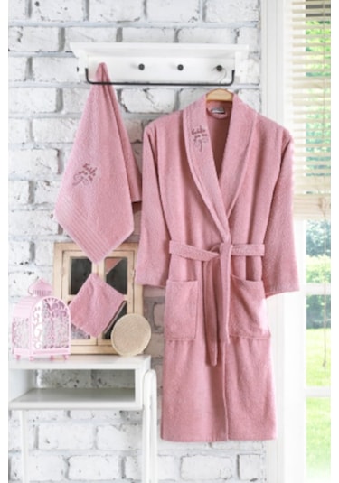 Güvenal Rüya 5 Parça Nakışlı Bornoz Seti | Bornoz Takımı