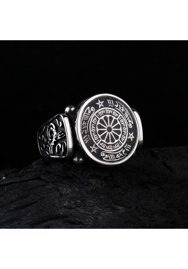 Fkgümüş 925 Ayar Gümüş Osmanlı Tuğralı Rufai Gülü Erkek Yüzük Silver