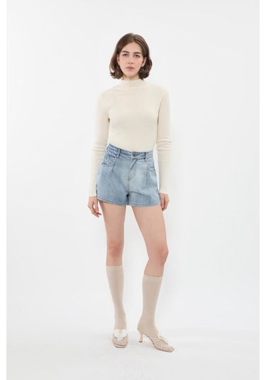 Kadın %100 Pamuk Açık Mavi Mini Jean Şort mavi Mavi