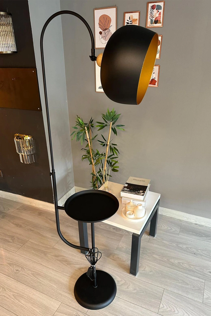 Lambader Siyah Hareketli Başlık Sehpalı Modern Dekoratif Metal Oturma Odası Çalışma Odası Zemin Siyah