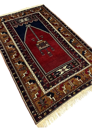 El Dokuma Yahyalı Namazlık 105x160 Kök Boya Yün Seccade