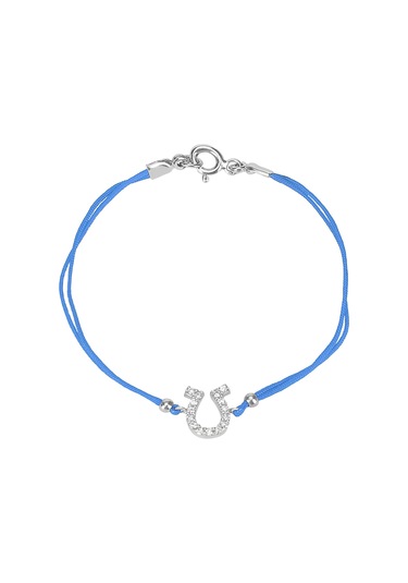 Zirkon Taşlı Pırlanta Montür Gümüş Rengi Kaplama Turkuaz İpli At Nalı Bileklik Gümüş - Rose Gold