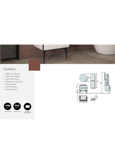 Evros Royal 65 Cm Banyo Dolabı Boy Dolabı Dahil Beyaz - Siyah