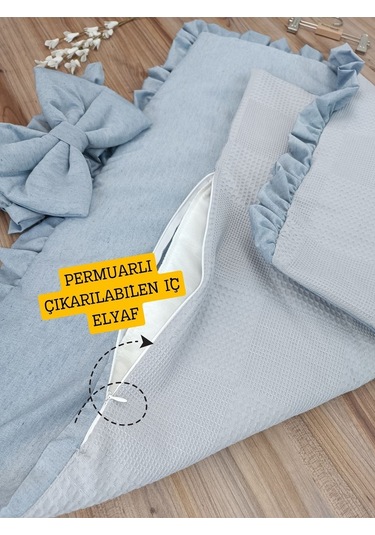 Pike Bebek Battaniyesi Kundağı %100 Pamuklu Çıkarılabilen İç Elyaf Yenidoğan Hastane Çıkışı Mavi