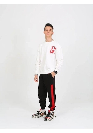 Çocuk I'm Ok Yazılı 2 İplik Sweatshirt-15233 Ekru