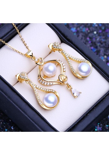 Beyaz Lsooyh Doğal Tatlı Su İncisi Kolye Kübik Zirkonya Çiçek Küpe Kadınlar İçin İnci Takı Setleri Beyaz