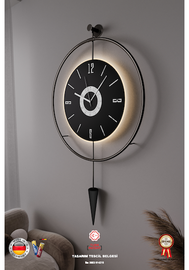 Kadranlı - Masippi Siyah 50x90cm Pilli Led Mobilya Duvarsaati