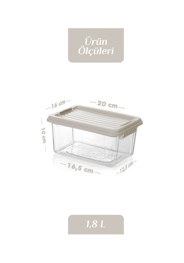 4'lü Set - 1800 Ml Kilit Kapaklı Erzak Saklama Kabı Difriz Buzdolabı Düzenleyici Saklama Kutusu Bej Bej