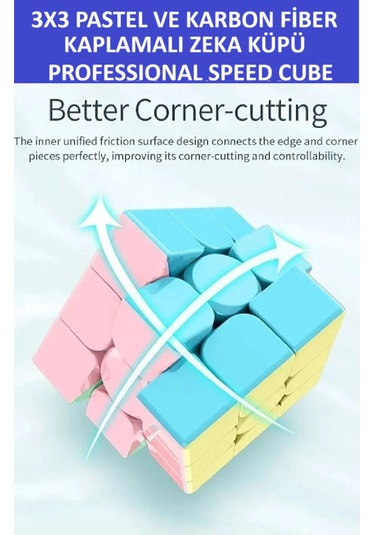 2 Adet 3x3 Zeka Sabır Küpü Karbon Fiber Ve Pastel Renkli Profesyonel Speed Cube