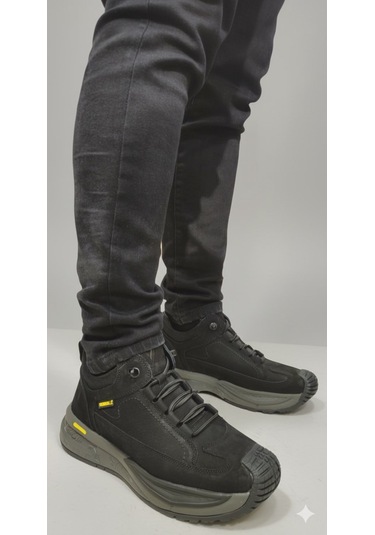 Voyager Lastik Bağcıklı Kısa Boğazlı Hakiki Deri Erkek Bot M440 Siyah Nubuk