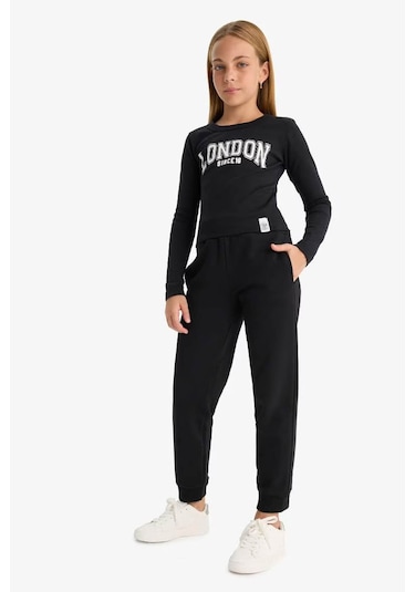 Defacto Standart Fit Basic Beli Lastikli Jogger Siyah Kız Çocuk Eşofman Altı Y1226a6/bk81 SiYAH