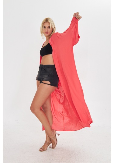 Kutaf Nar Çiçeği Uzun Kimona/ Beachwear Narçiçeği