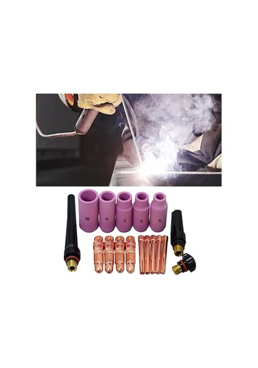 Kangvka Tıg Arc Kaynak Aksesuarları Seti - 18 Parça: Seramik Lapa, Gaz Lens Gövde, Topuz Ve Arka Kapaklar Wp-17/18/26 Uyumlu
