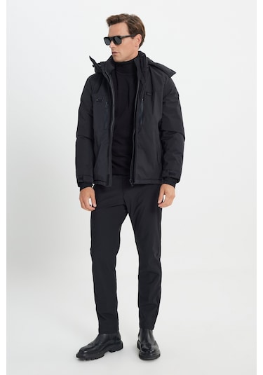 AC&Co / Altınyıldız Classics Erkek Standart Fit Normal Kesim Kapüşonlu Mont Siyah