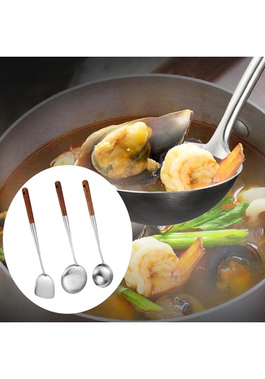 Homyl Paslanmaz Çelik Wok Spatula Kepçe Skimmer Alet Seti Gümüş GÜmüş