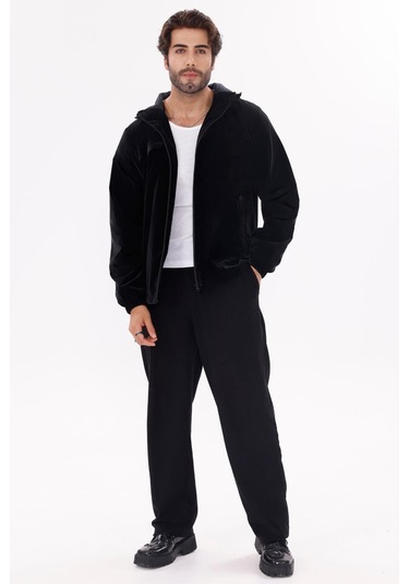 Erkek Kapüşonlu Nova Kumaş Hafif Ve Dayanıklı Şık Mevsimlik Su Ve Rüzgar Geçirmez Yağmurluk Siyah