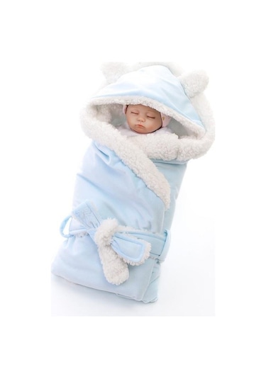 Mavi Kış Bebek Erkek Kız Battaniye Wrap Çift Katmanlı Polar Bebek Kundak Yenidoğan Bebek Yatak Battaniyesi Için Uyku Tulumu Mavi