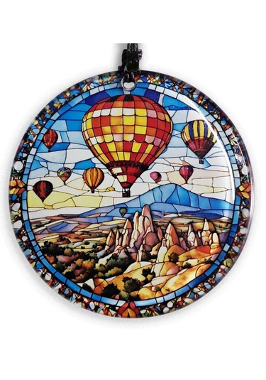 30 Cm Çap - Kapadokya Ve Balon Vitray Görünümlü Cam Duvar Süsü