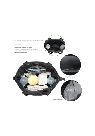 Bebek Bezi Çantası - Su Geçirmez Saklama Çantası - Bebek Arabası Bebek Çantası - Bebek Seyahat Düzenleyici - Yalıtımlı Pu Deri Bebek Bezi Çantası - Siyah Diğer