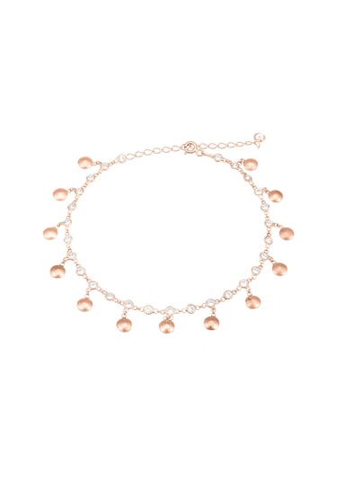 Brezza Lusso Jewelry Çanak Figürlü Taşlı Su Yolu Sallantılı Gümüş Kadın Ayak Halhal Rose