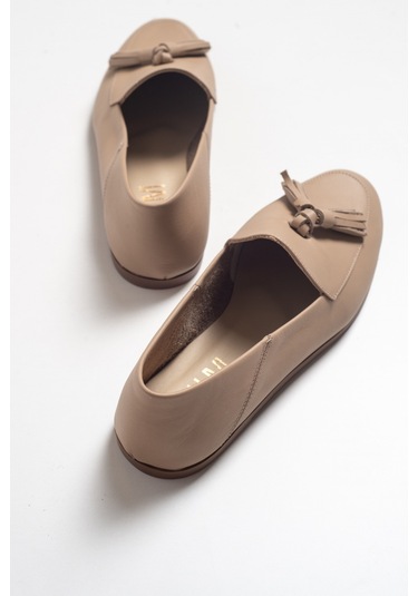 Luvishoes F04 Bisküvi Cilt Hakiki Deri Ayakkabı Koyu Bej